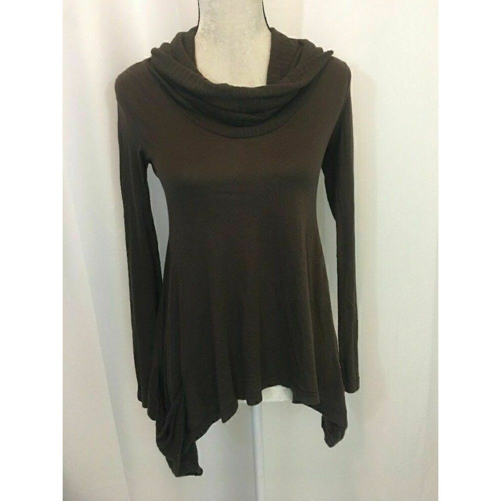 Splendid Womens Solid Brown Long Sleeve Cowl Neck Top Xs